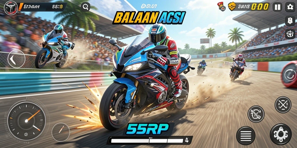 Tampilan penuh aksi balapan motor di 55RP dengan grafis yang menawan.