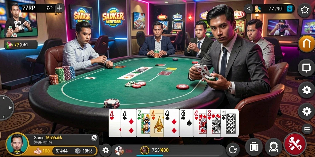 Tampilan gameplay 77RP dengan pemain berkompetisi dalam Poker.