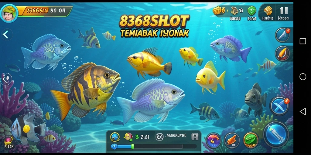 Tangkapan layar gameplay 8368SLOT dengan aksi menembak ikan yang seru.