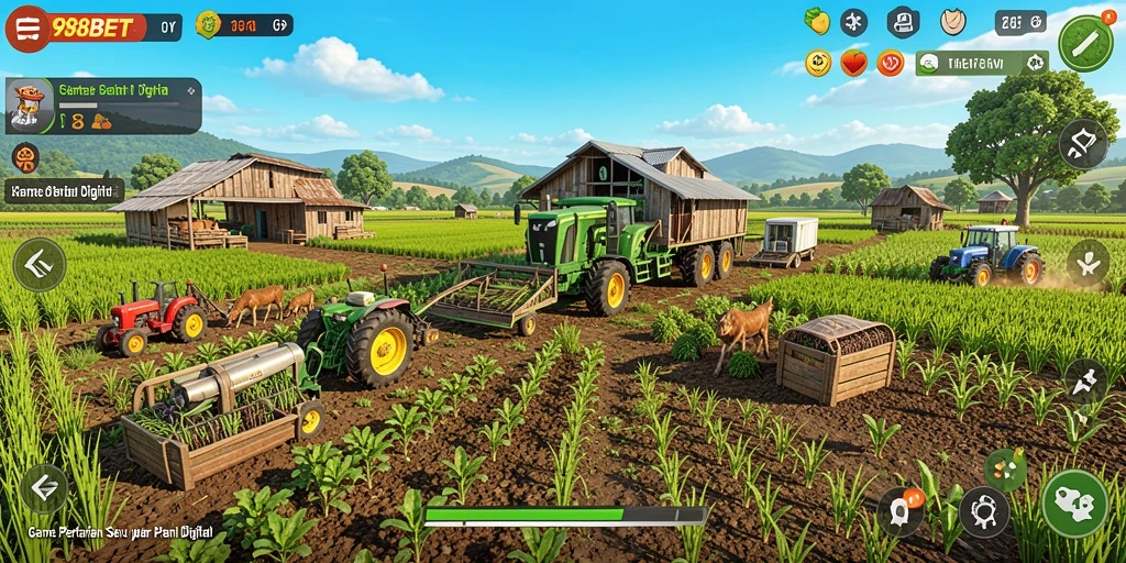 Tampilan gameplay 988BET menampilkan aktivitas pertanian yang menyenangkan.