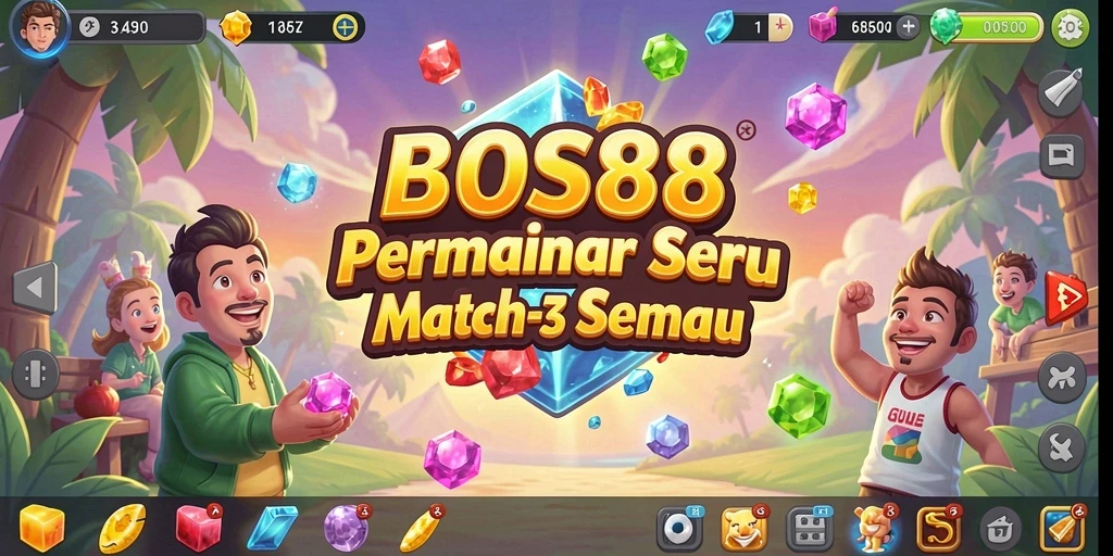 Screenshot utama BOS88 menampilkan gameplay seru Match-3.
