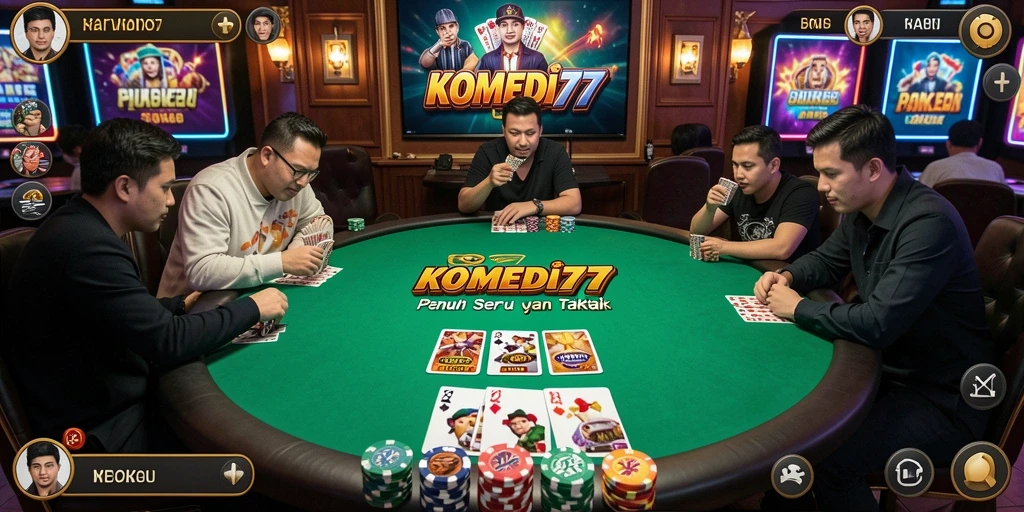 Tampilan gameplay mendebarkan dalam permainan Poker KOMEDI77.