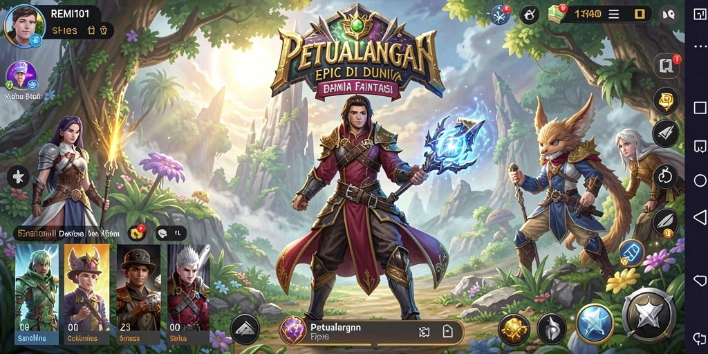 Screenshot utama REMI101 menampilkan aksi pertempuran RPG yang seru.